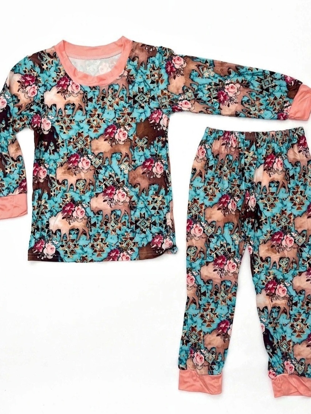 Kids Floral Pajama Set in Blue & Pink Like New